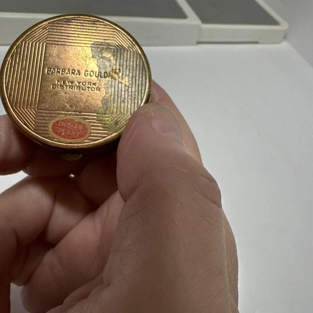 VTG Collectors Compact Makeup Barbara Gould New York‎ Copper Rouge Puff Mini